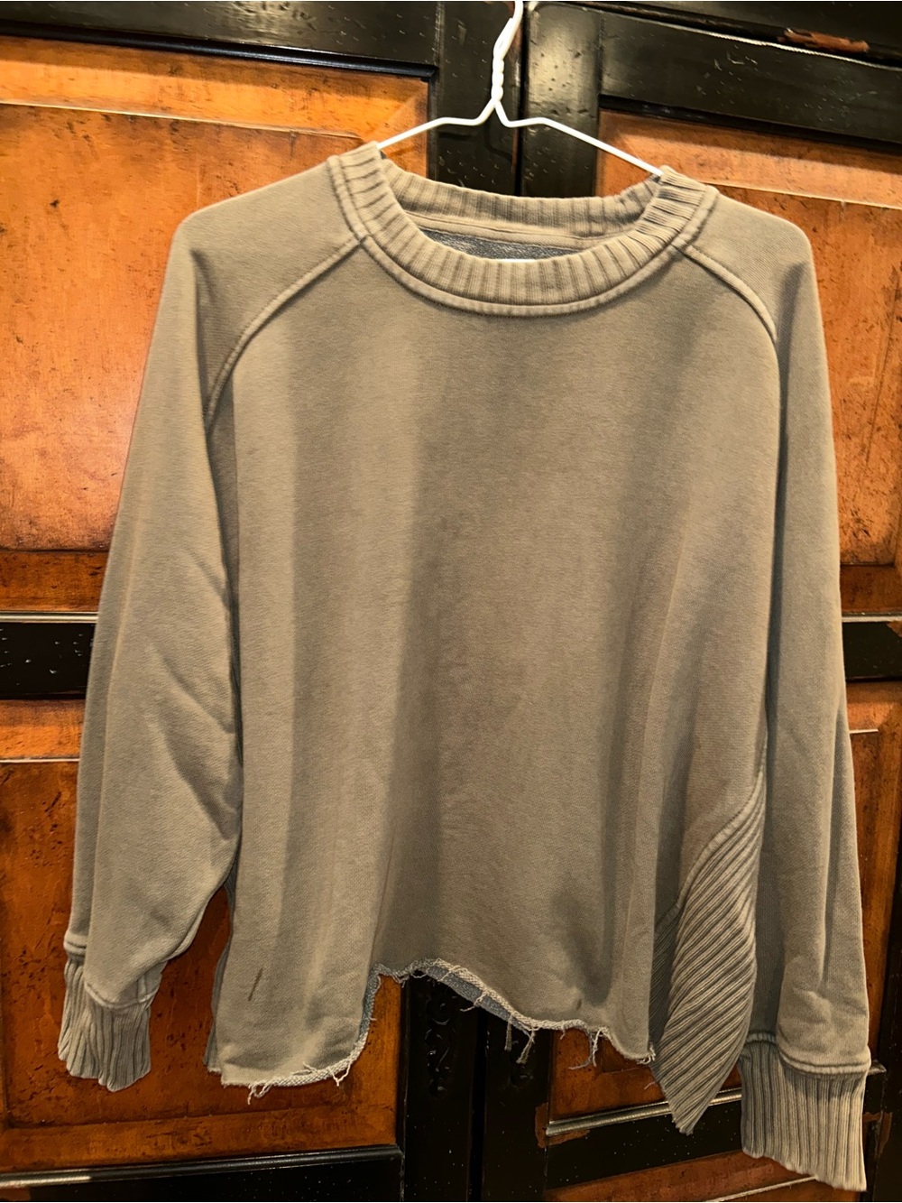 aerie Olive Green Raw-Hem Crewneck Sweatshirt